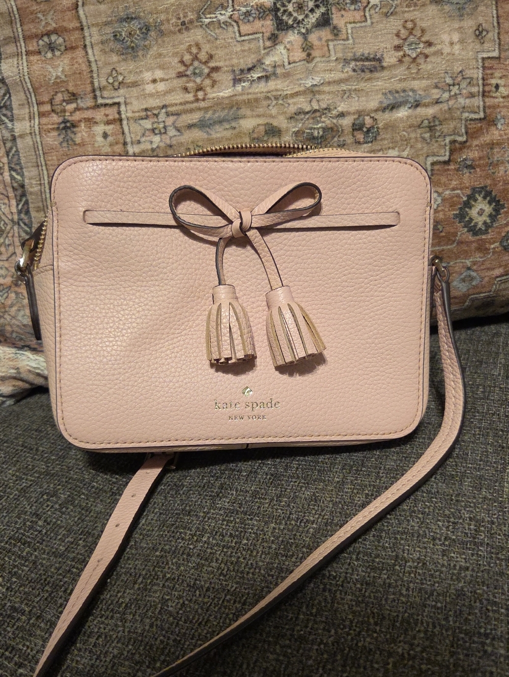 kate spade blush pink leather bow tassel crossbody